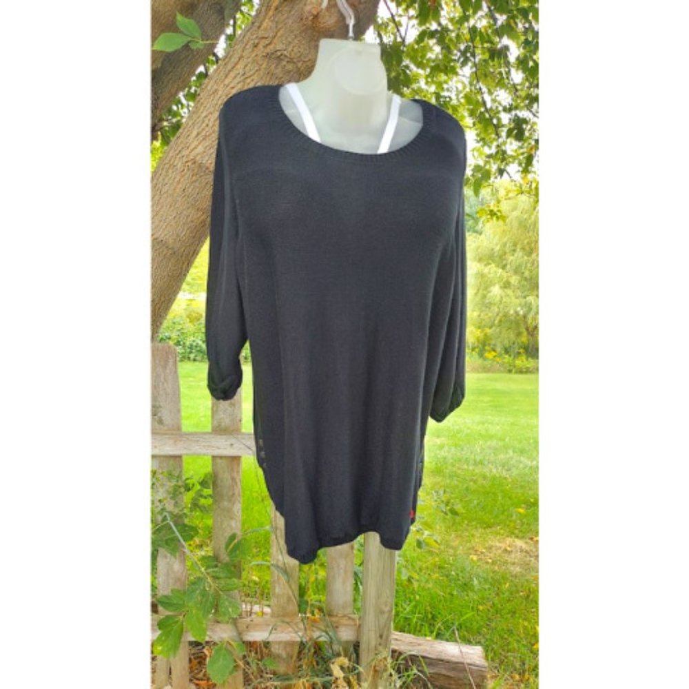 Vintage DC Jeans Plus Size 5X 100% Cotton Black Sweater - Side Buttons Knitted